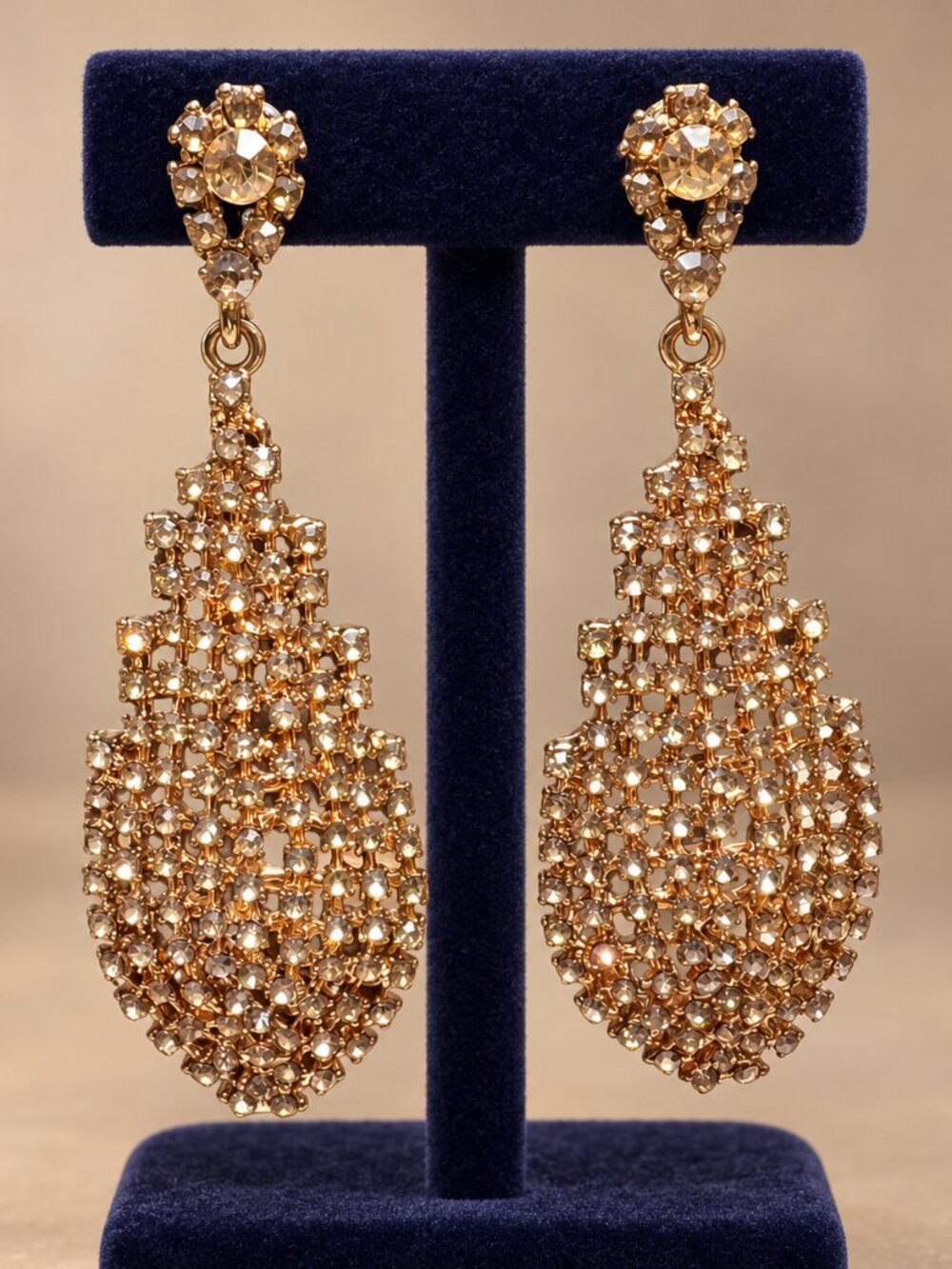 Gold-Tone 3-Inch Champagne Crystal Chandelier Earrings 1031